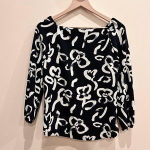 J. Crew 365 Square Neck Brushstroke Floral Navy White Blouse Size 0